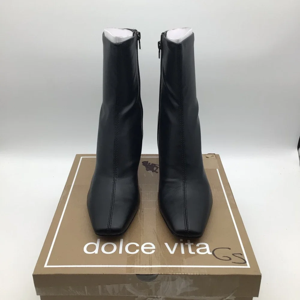 Dolce‎ Vita Glamor Black Stella Square Toe Kitten Heel Ankle Boots Size 12 NEW